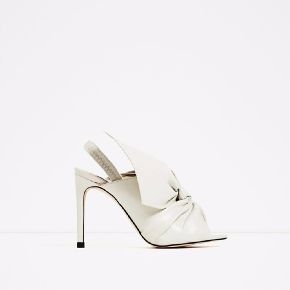 Zara Leather Sandals Heels Shoes with Bow Womens 6.5 - Picture 9 of 16